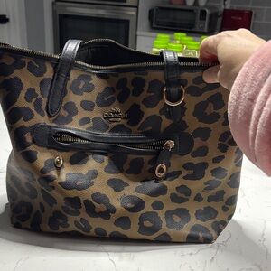 Coach Leopard Print Tote - Black and Brown